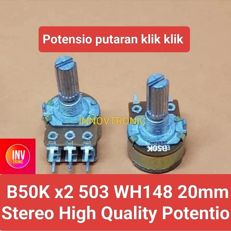 Potensio RX Stereo Stepper Klik Rotary Seri B 10K 20K 50K 100K 250K WH148 Super Quality Variable Res
