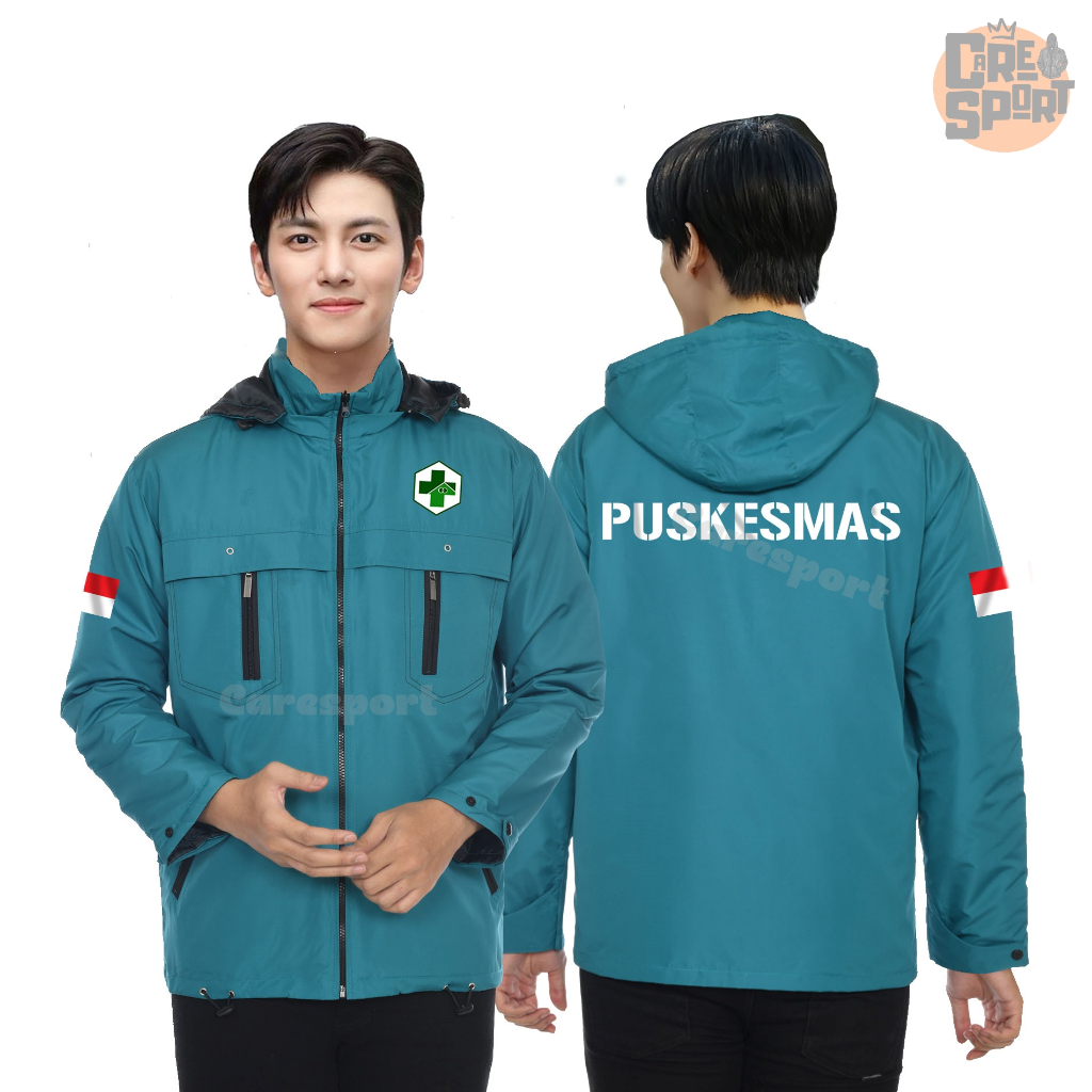 Jaket puskesmas terbaru custom parasut semi waterproof tahan angin 3 lapis kerja lapangan keren