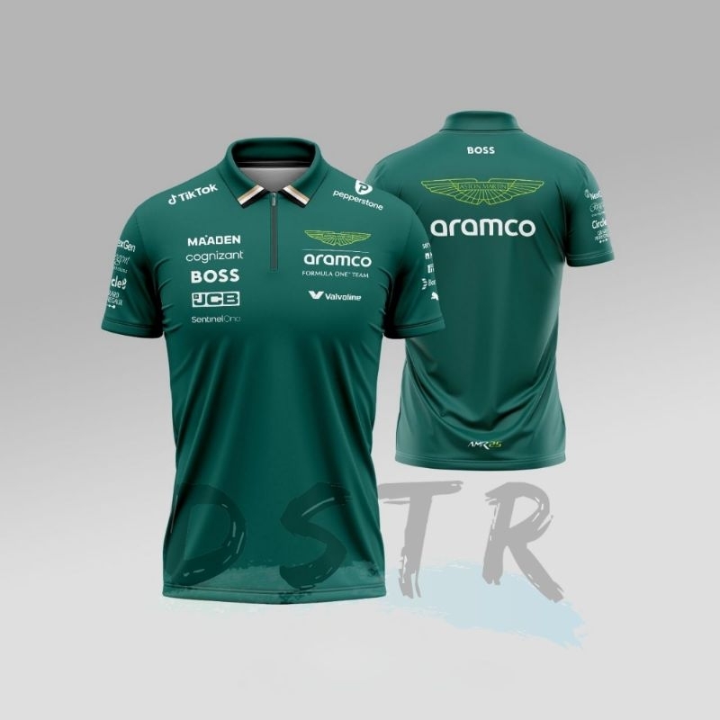 Jersey F1 Aston Martin 2025 Formula One Fullprint Lengan Pendek Warna Hijau