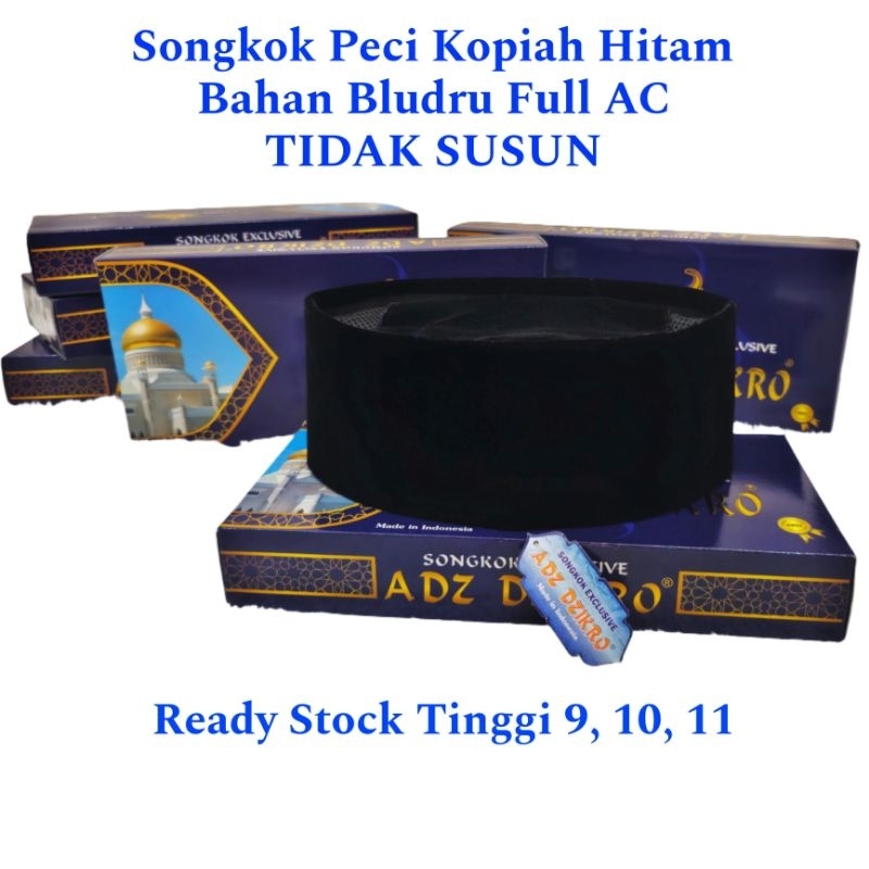 Adz Dzikro Songkok Peci Kopiah Hitam Bahan Bludru Full AC Tidak Susun