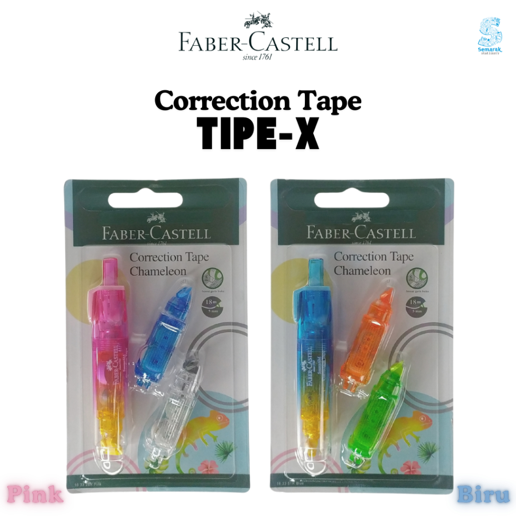 

Faber Castell Correction Tape Chameleon Tipex Kertas + 2 Refill 5 mm x 18 M - Pink / Biru