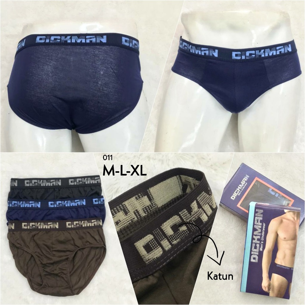 DICKMAN | CD Pria M, L, XL Celana Dalam Cowok (3pcs) Sempak/Brief Katun Polos Karet Besar Kuat Elast