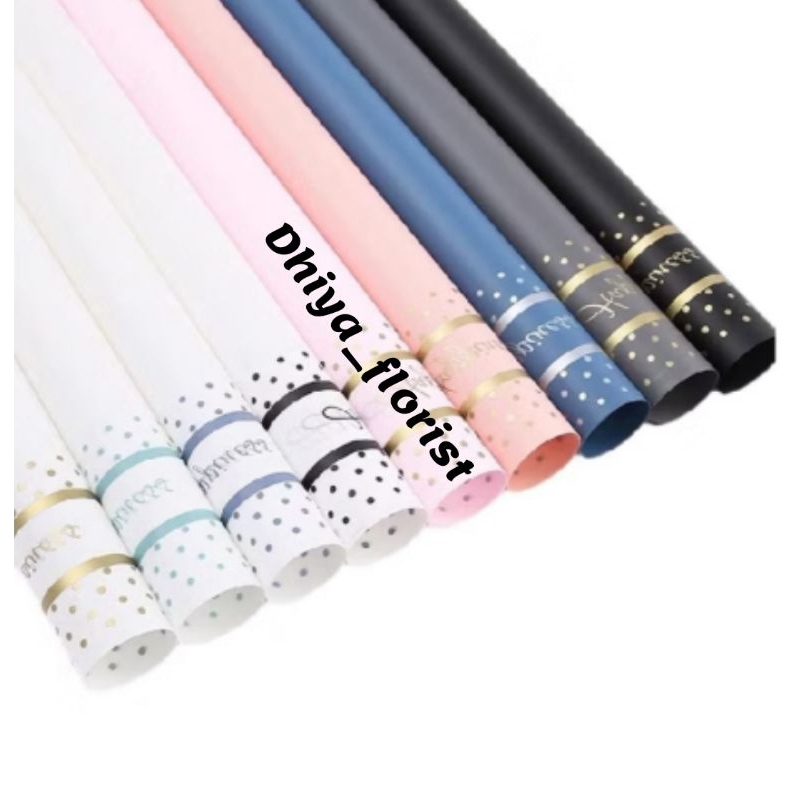 

Dhiya Florist - Cellophane Polkadot Gold Line Waterproof Kertas Buket Motif Flower Wrapping Happiness Free Packing Kertas Buket Bunga Ecer
