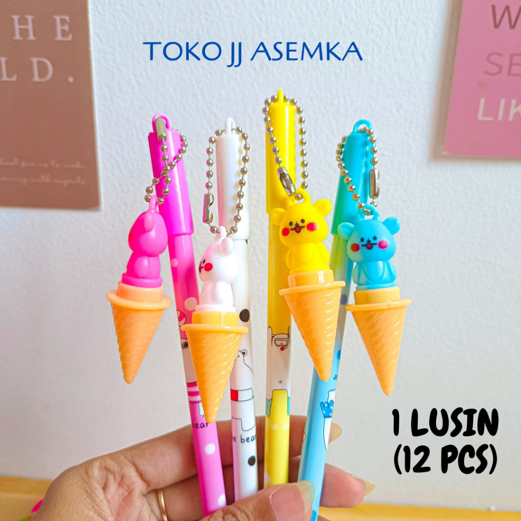 

1 LUSIN (12 PCS) PULPEN MURAH GANTUNGAN ES KRIM BERUANG V2 BOLPEN BOLPOIN PULPEN PENA GROSIR COD
