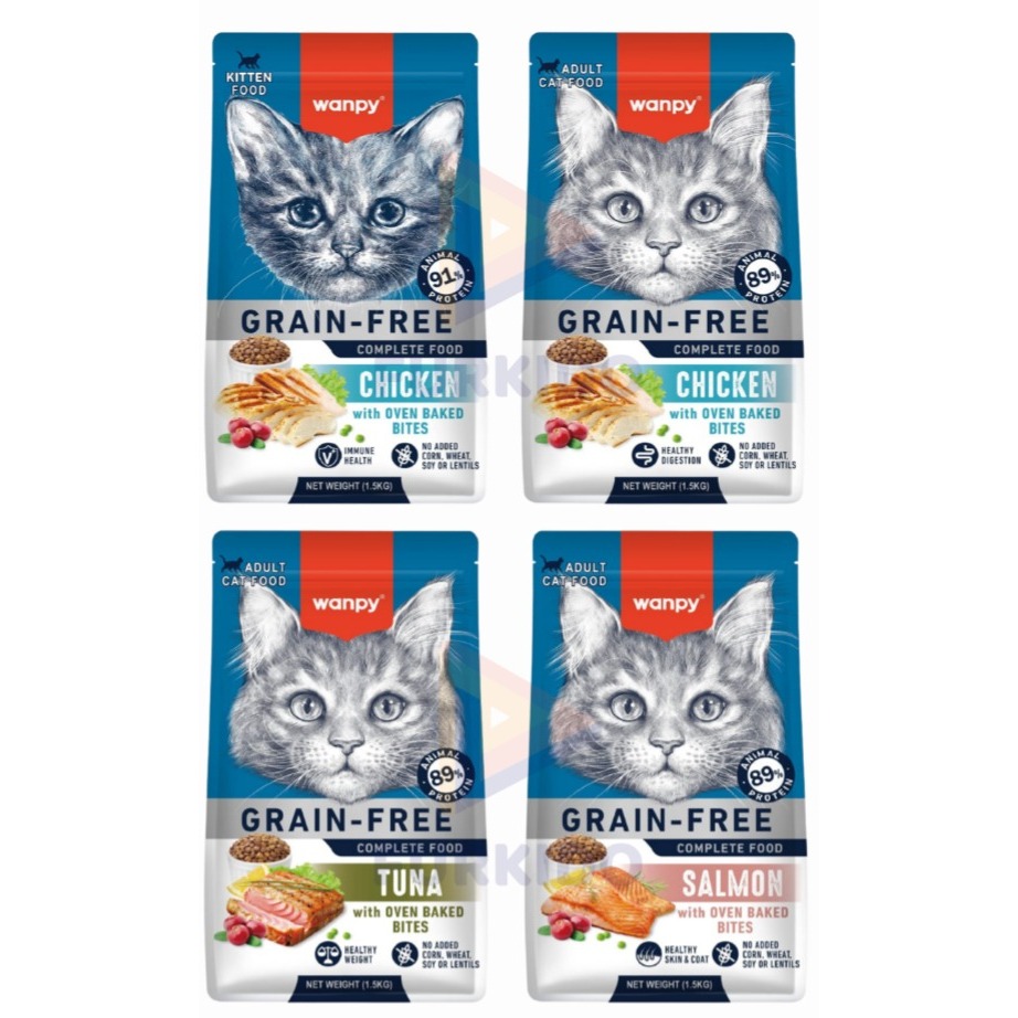 WANPY GRAINFREE KITTEN & ADULT CAT FOOD 1.5 KG / MAKANAN KERING KUCING GRAINFREE WANPY