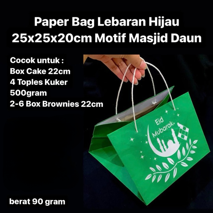 

3 Pcs Paperbag Edisi Lebaran Masjid Daun Hijau Ukuran 25x25x20cm