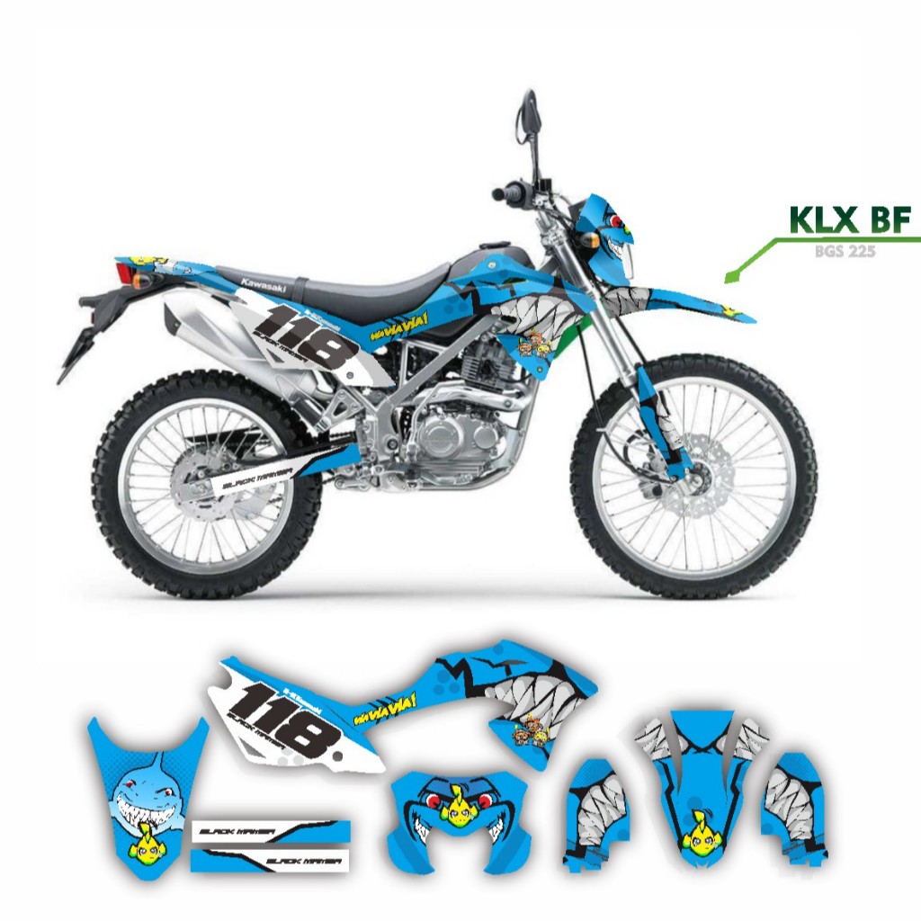 decal keren stiker full body klx 150 bf variasi striping motif hiu biru putih simple simple keren D-