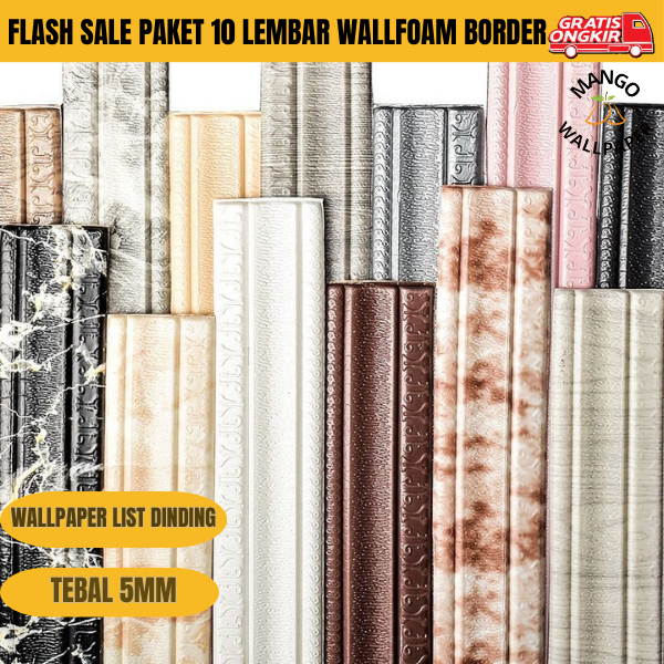 Paket 10 Lembar Wallborder Foam 3D (1.3 Meter) Wallpaper List Foam Stiker Dinding Biru