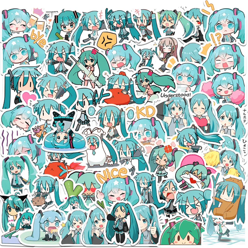 

50pcs sticker Kartun Hatsune Miku tahan air stiker lengket cocok untuk laptop skateboard casing ponsel helm dan dekorasi stickers lainnya