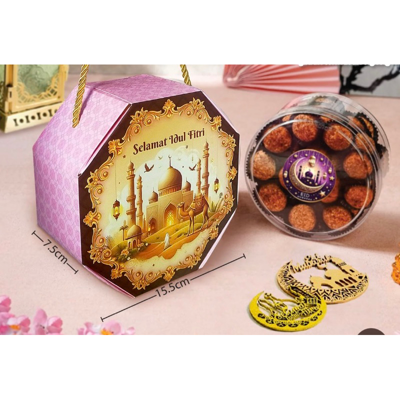 

1Set Box Dus Kotak Tenteng Idul Fitri Muat 1pc Toples bulat 500gr