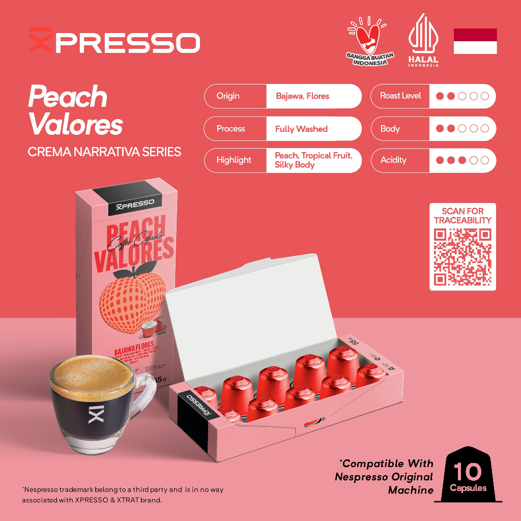 

Nespresso Capsule Compatible Kopi Kapsul Flores Peach Valores - Xpresso Coffee Capsule