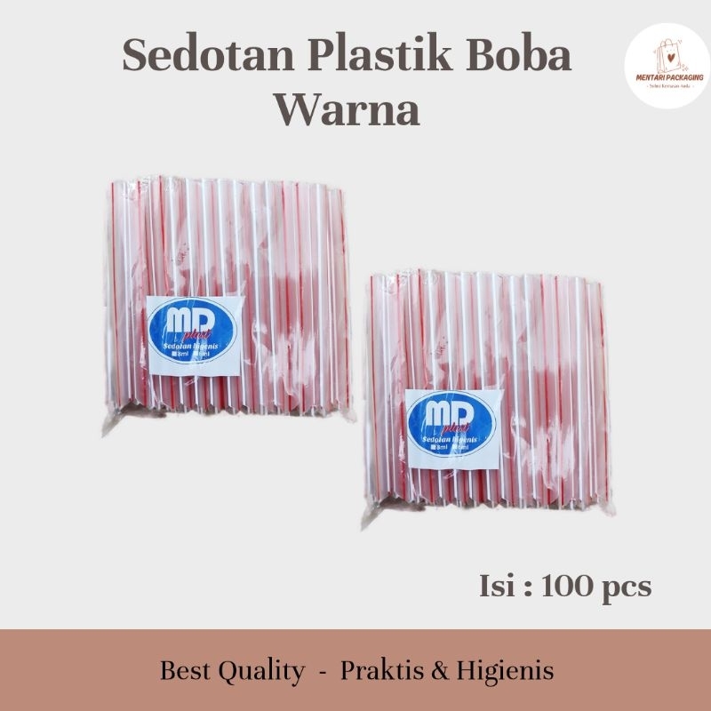 Sedotan Plastik Boba/Bubble || Sedotan Warna untuk Boba atau Jus || 1 Pack Isi 100 Pcs