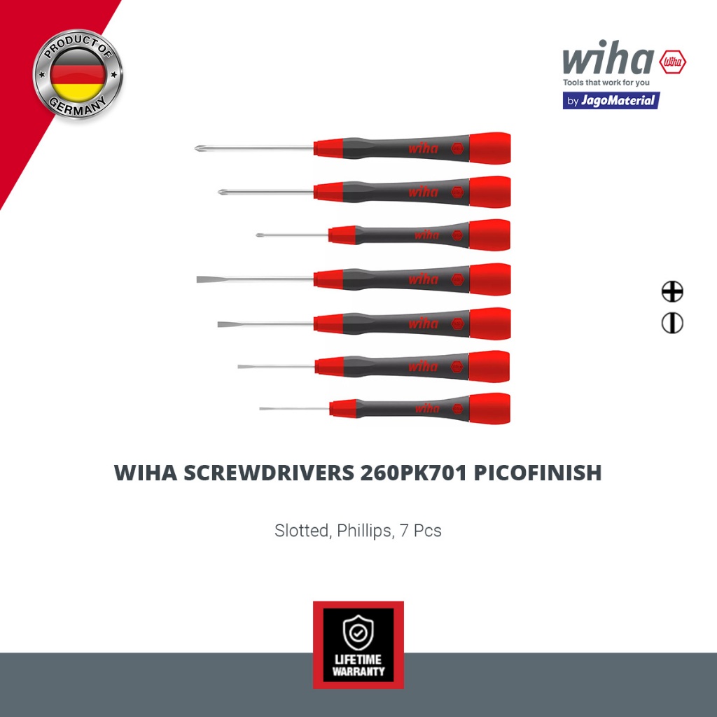 Wiha Screwdrivers 260PK701 PicoFinish® - Obeng Plus Minus Mekanik