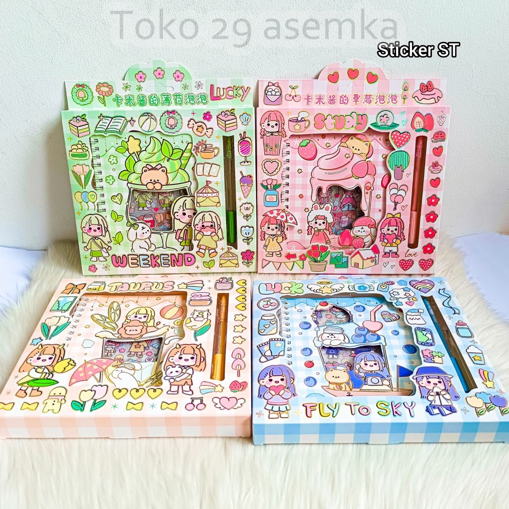 

1 SET STICKER ST (2 IN 1) PAKET STIKER DAN CUTTER PEN UNIK LUCU IMUT KARAKTER GAMBAR