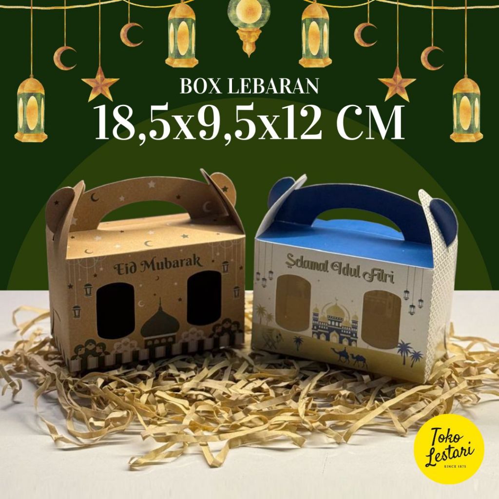 

Box Kraft Ivory Lebaran Idul Fitri Gable Box / Box Jinjing 18,5x9,5x12 cm Muat 2 Toples Tabung 650gr untuk box kue kering, Hampers