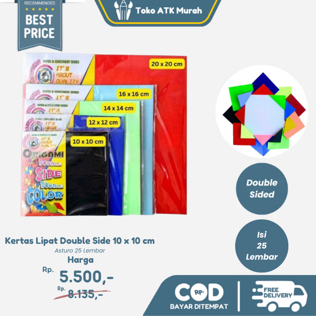 

Kertas Lipat 2 Sisi Asturo 10x10 - Origami Double Side ( Isi 25 Lembar )