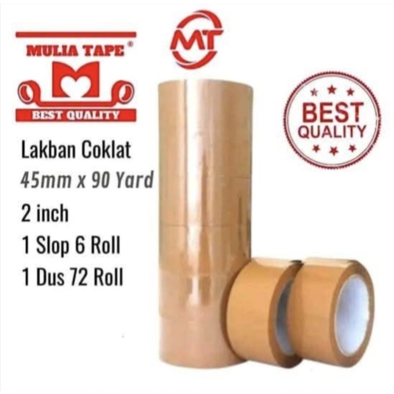 

Lakban Mulia Tape 45mm X 90 Yard Bening / Coklat 1 SLOP isi 6 PCS