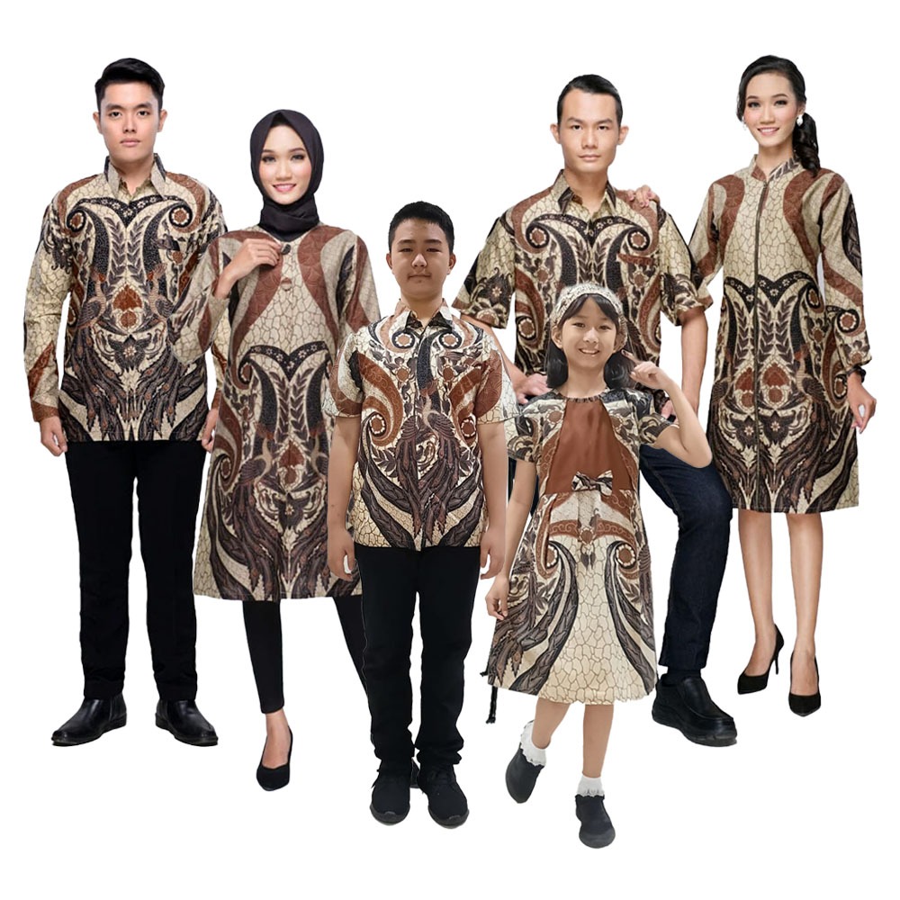 Baju Keluarga Couple Kemeja Tunik Dress Anak Batik Amalia Coklat