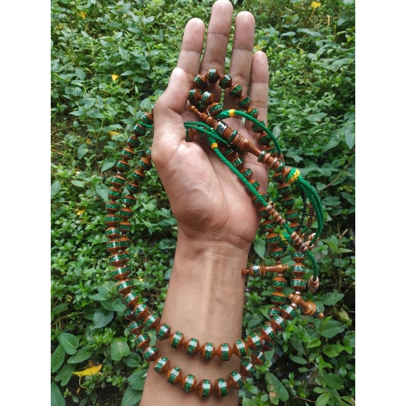 Pre-Order Tasbih Premium HQ Kokka/Kaukah isi 99 Handmade 10x10 mm – Prada Hijau dengan Tali Rumbai R