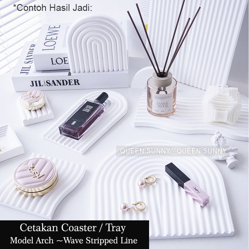 Cetakan Coaster Aesthetic Tray Nampan bentuk Arch & Wave Stripped Line / Mold Silikon / Bubble Concr