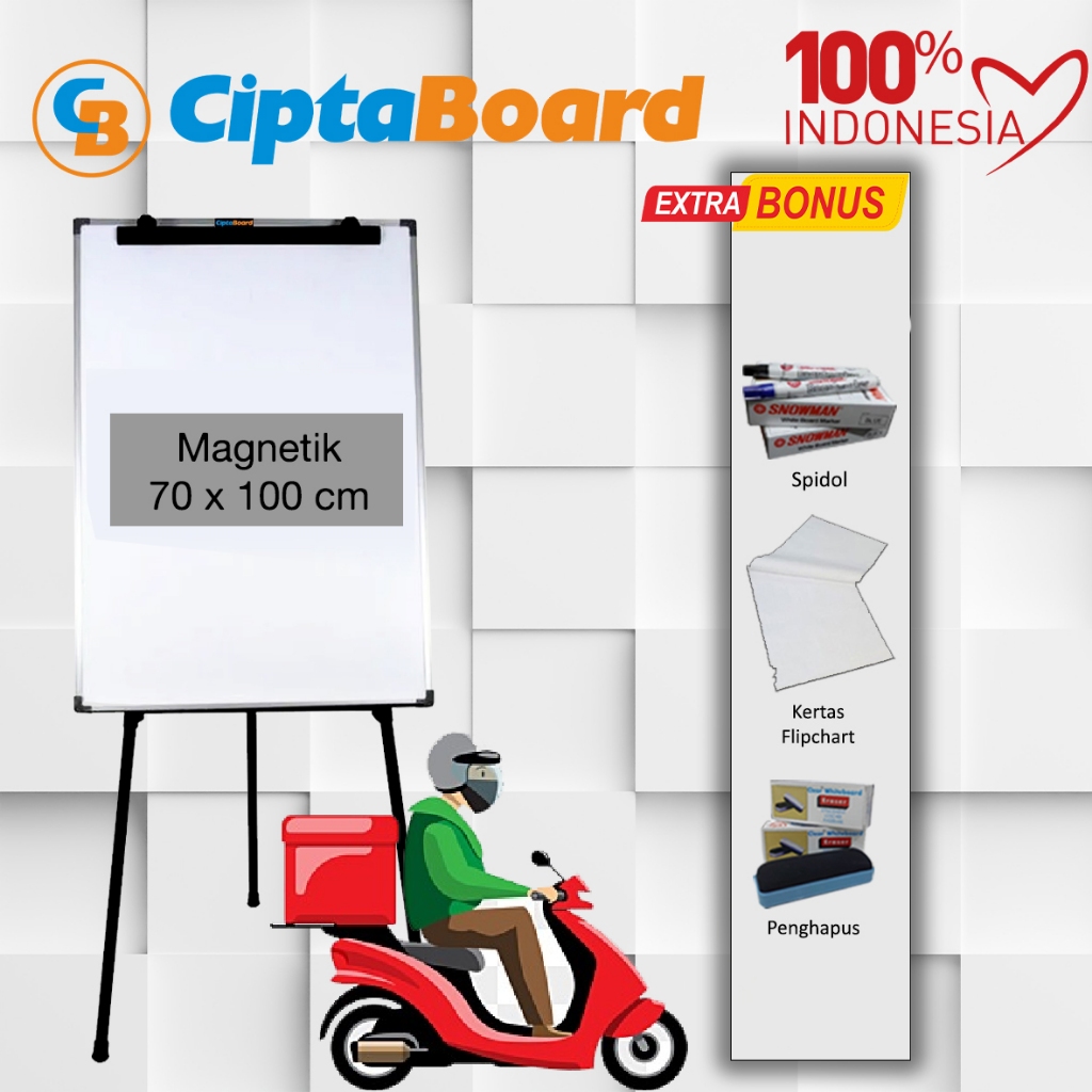 

Flip Chart / Flipchart / Whiteboard / Papan Tulis / Papan Presentasi Magnet Cipta 70 x 100 cm