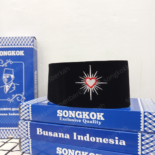 Peci kopyah kopiah Songkok Hitam Logo Hati bersinar PSHT sh terate Bordir Tinggi 9 + Dus Per Peci