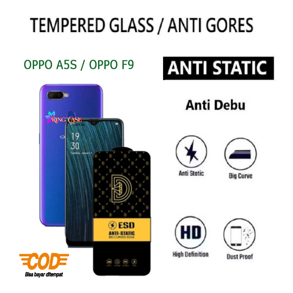 Tempered Glass ESD Anti Static For Oppo A5S / OPPO F9 Anti Gores Anti Static  dan Anti debu Untuk Op