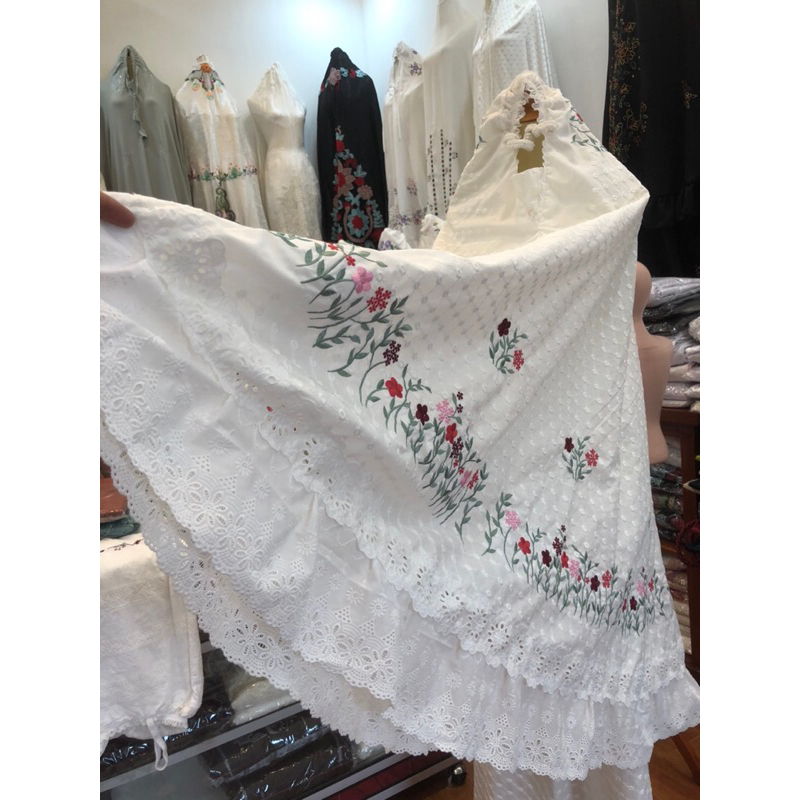 mukena katun paris bentol bordir melati