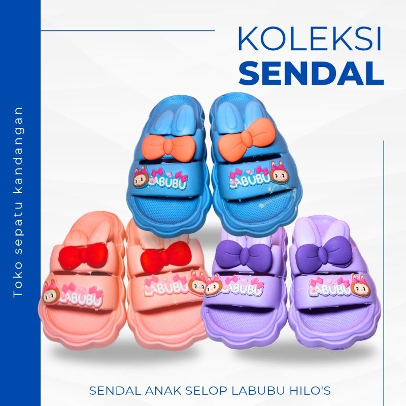 Sandal Selop Anak Plastik Karet Jelly Hilo's Motif Labubu untuk Perempuan Cewek Wanita - Fashion