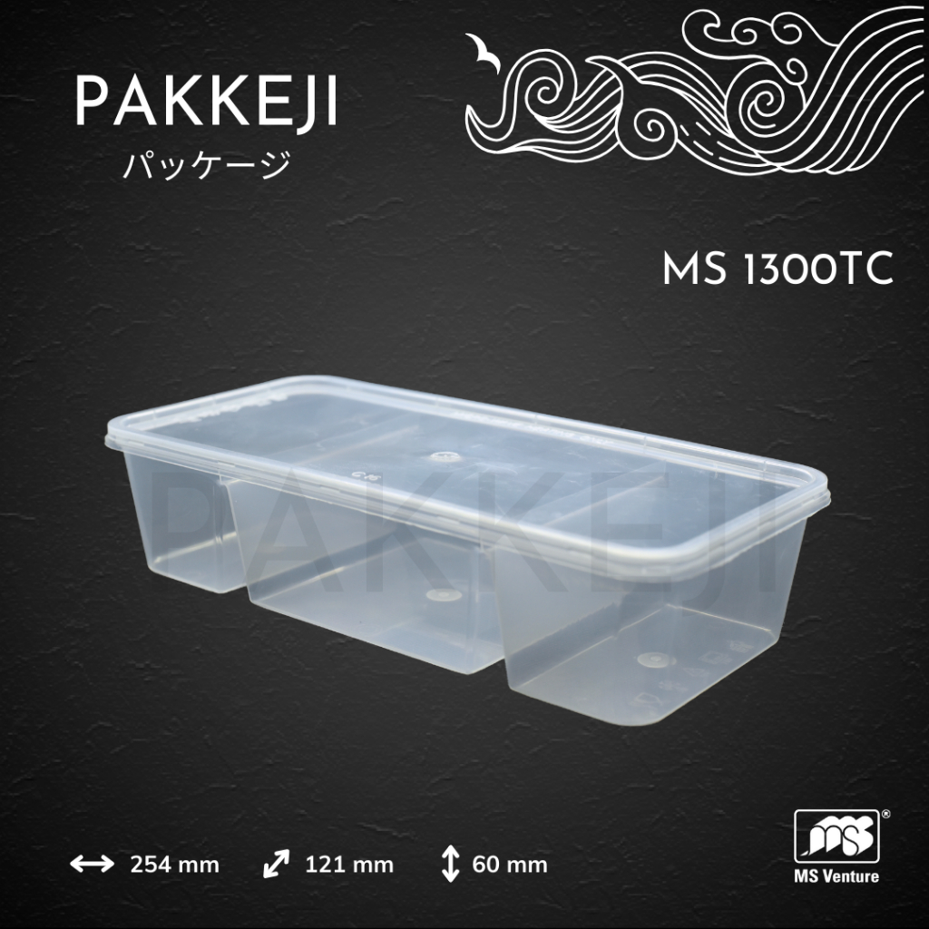Pakkeji Kotak Plastik 3 Sekat 25x6cm - MS Venture - MS 1300TC