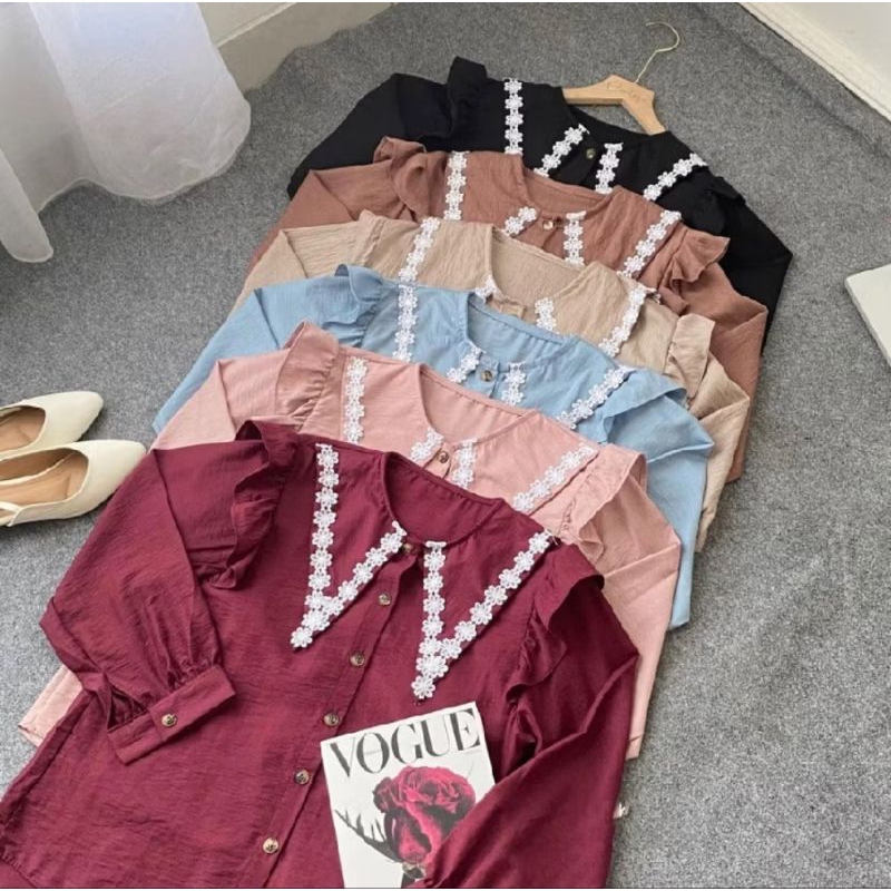 PUTRI BLOUSE _ BLOUSE RENDA  // BLOUSE RENDA POLO LINEN // ATASAN LINEN WANITA // kemeja wanita  // 