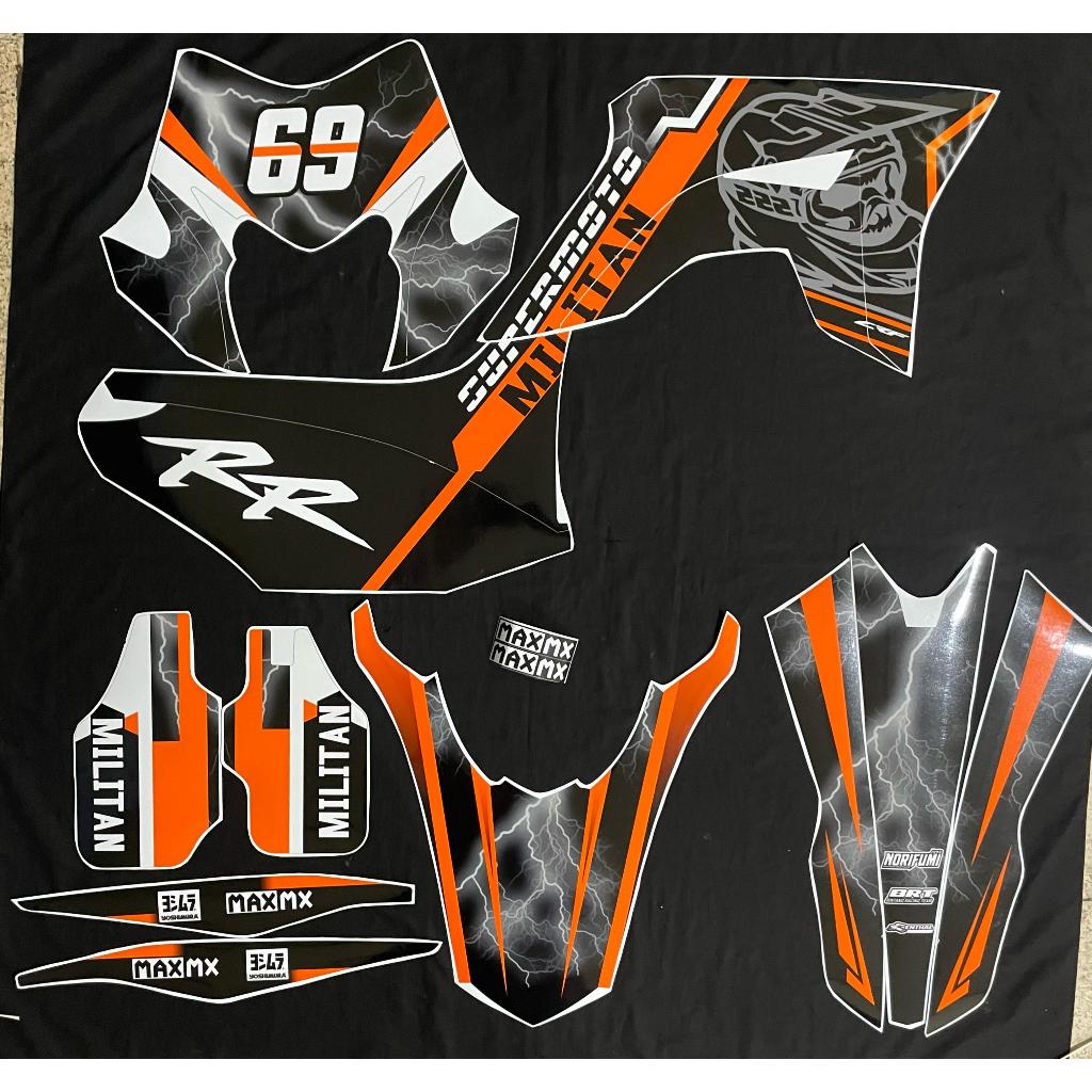 Decal Stiker CRF 150 motif garis hitam orange