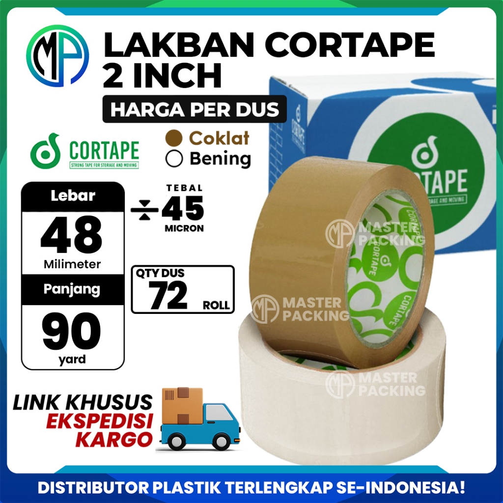 

Lakban / OPP Tape Cortape Grosir 2inch 48mm x 90yard Bening dan Coklat HARGA PER-DUS (VIA EKSPEDISI)
