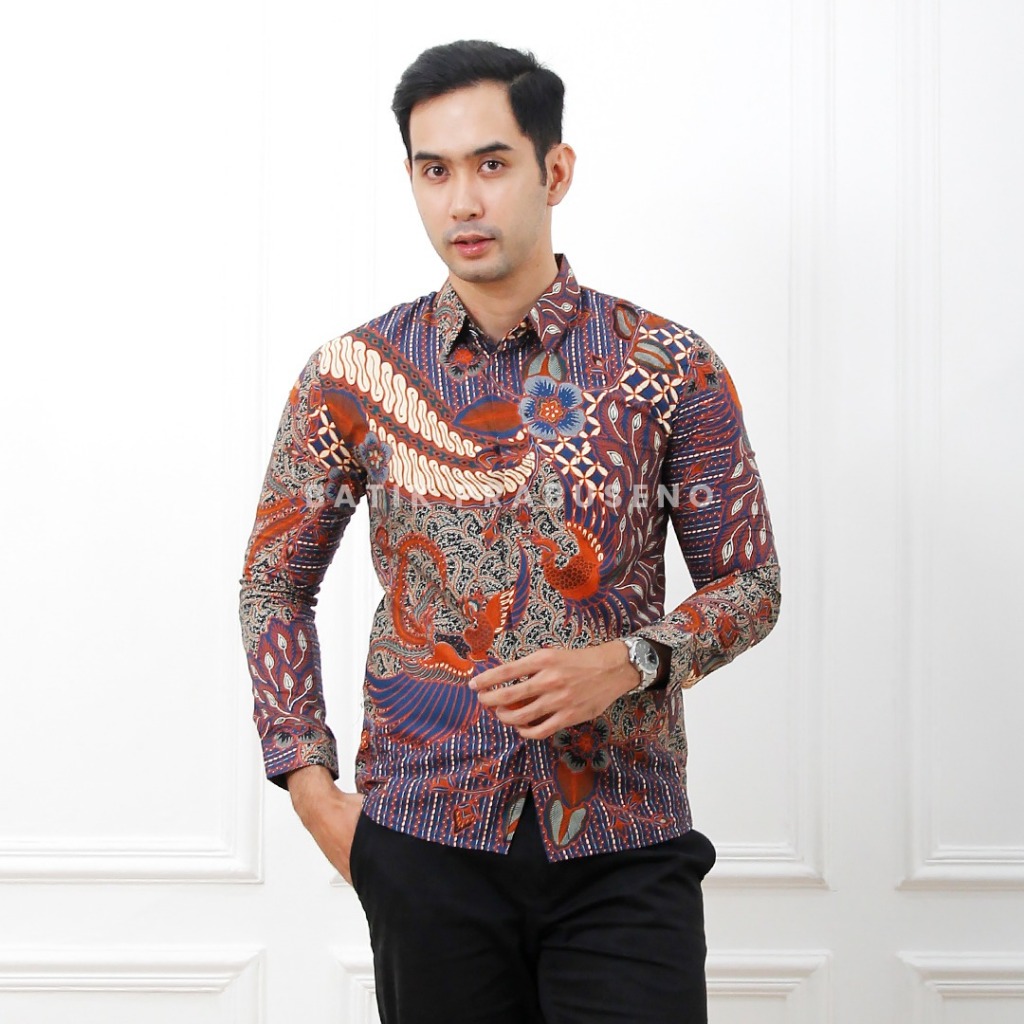 NIRWANA Baju Kemaja Batik Pria Lengan Panjang Slimfit Slim Fit Original Prabuseno Official Kain Katu