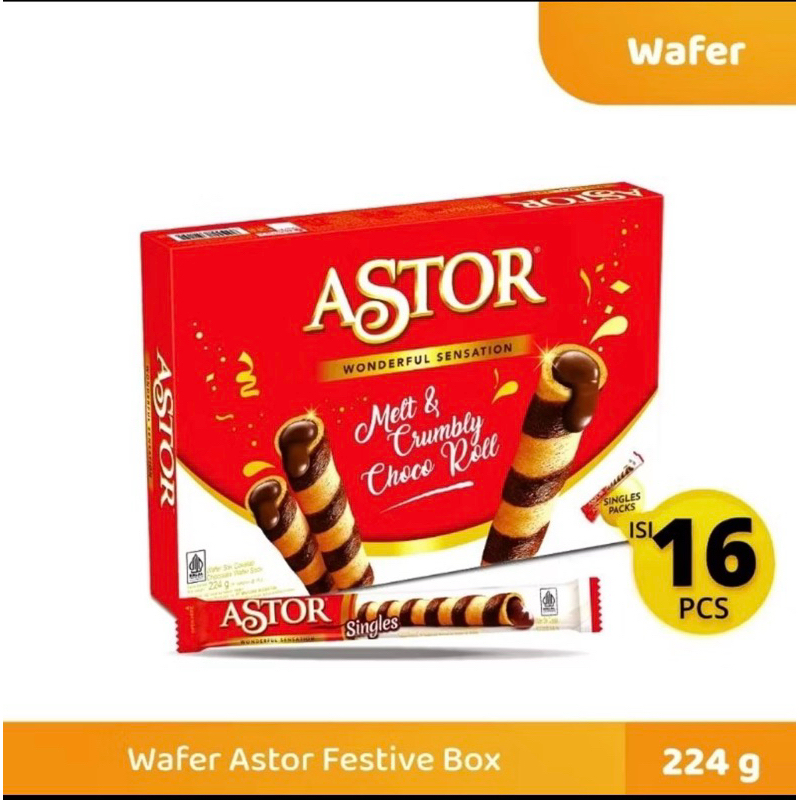 

Astor Festive 1 Box 16 Pcs 224g 224gr 224 gram - Wafer Stik Cokelat Chocolate Stick Singles Packs