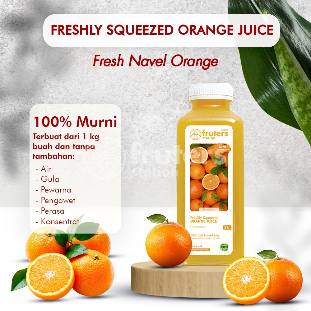 

[Freshly Squezeed Orange Juice Navel) Cold Pressed Juice 100% Murni (Jus Sehat / Diet) - Navel Orange - Fruters Station