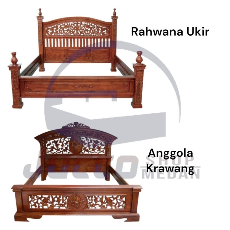 [ JUCCO ] Ranjang Kayu Jati Jepara 180x200 - Rangka Tempat Tidur Jepara Ukir - Divan Sandaran Kayu J