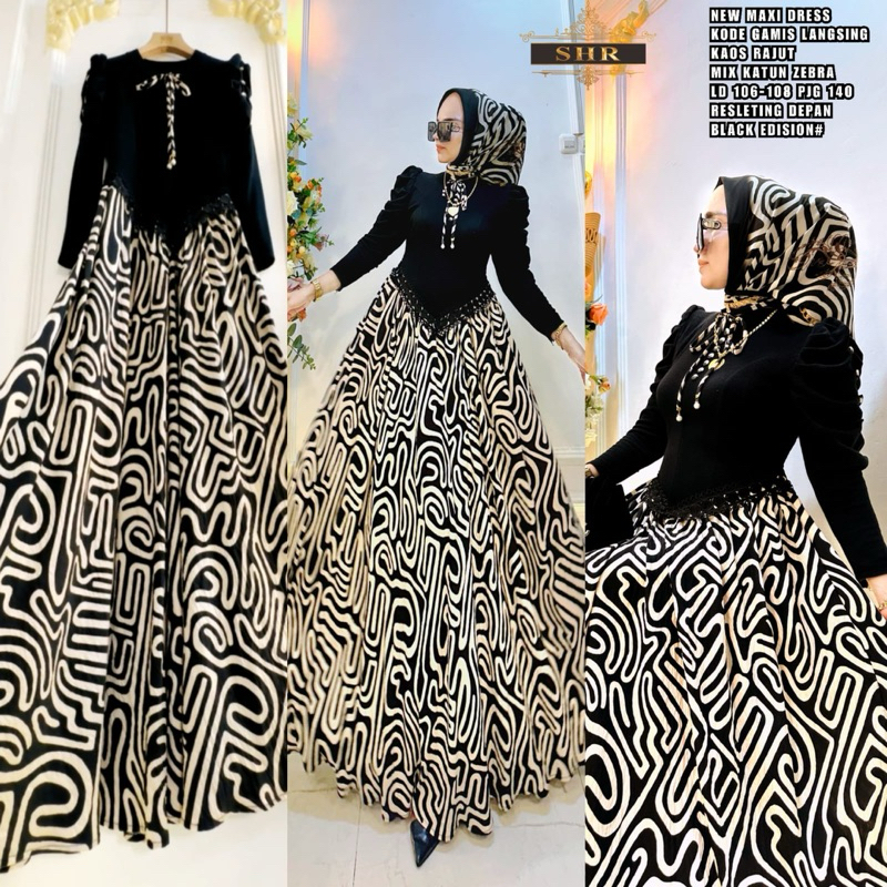 Ready gamis langsing SHR rajut mix katun zebra premium