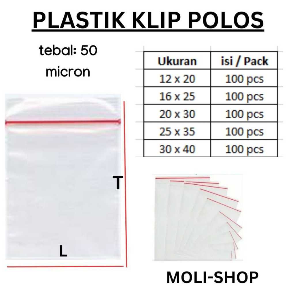 Plastik Klip Bening, Plastik Zipper, Zip Lock, Kantong Plastik Klip Polos Uk 12x20 - 16x25 - 20x30 -