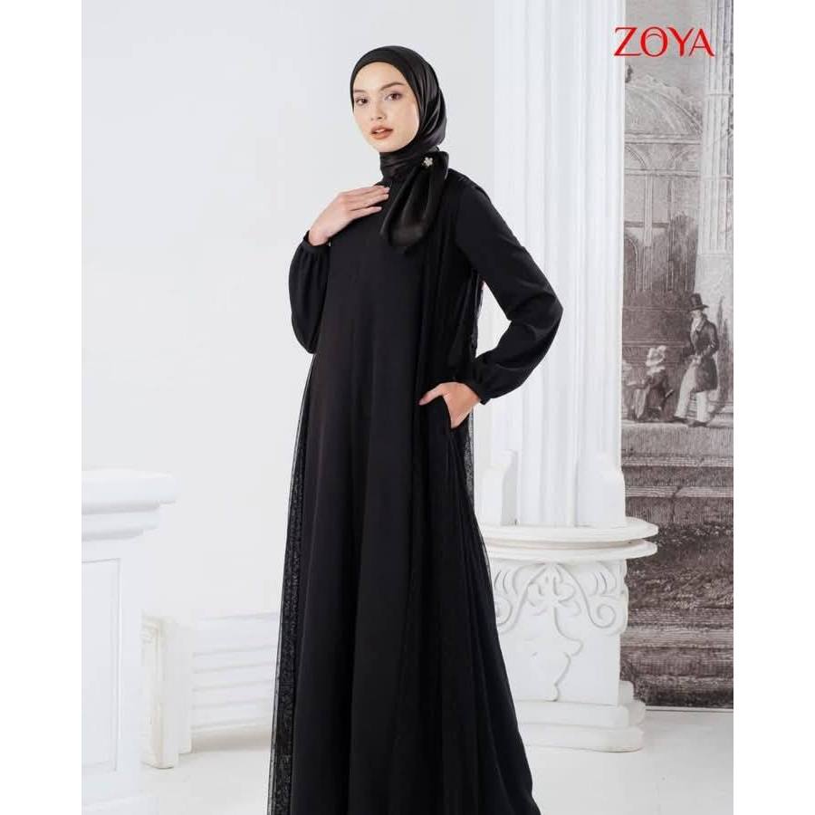 Zoya Gamis Muslim Wanita Clover Dress Black Raya Collection 2025