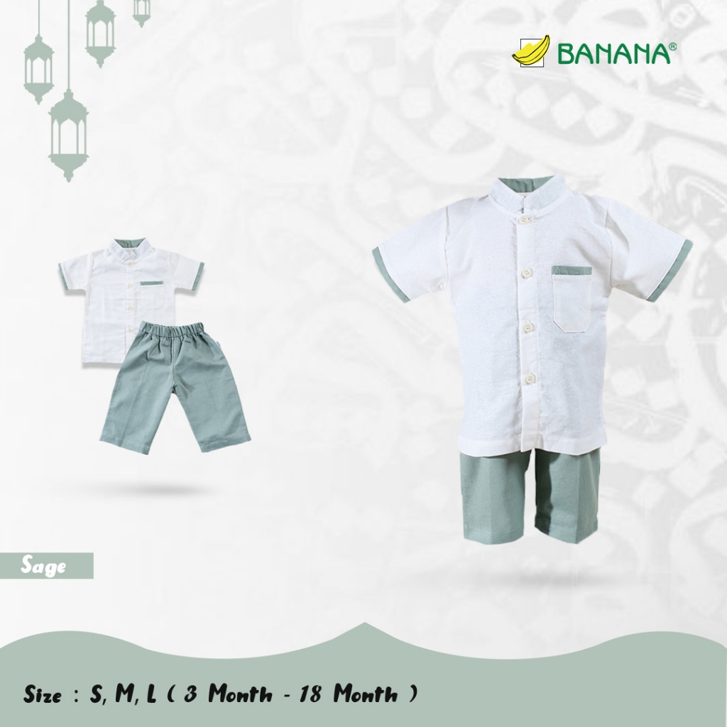 Banana Setelan Koko Linen Kantong + Celana Sage