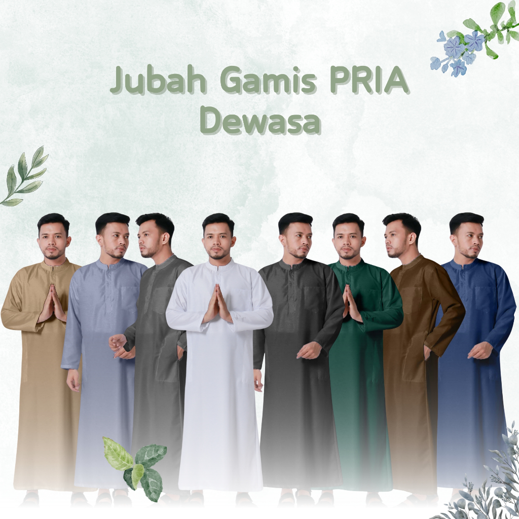 jubah gamis polos pria laki laki dewasa lengan panjang bahan toyobo warna putih hitam abu coklat