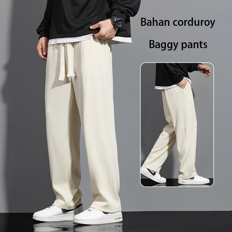 celana corduroy pria panjang baggy pants Korean style casual pinggang karet gombrong dewasa cowok