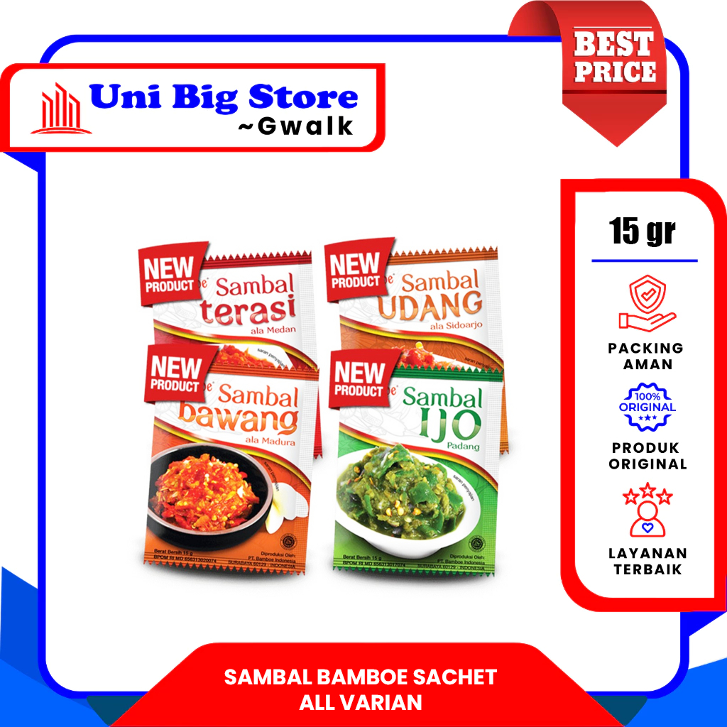 

SAMBAL BAMBOE KHAS NUSANTARA IJO - UDANG - BAWANG - TERASI - 15 gr SACHET