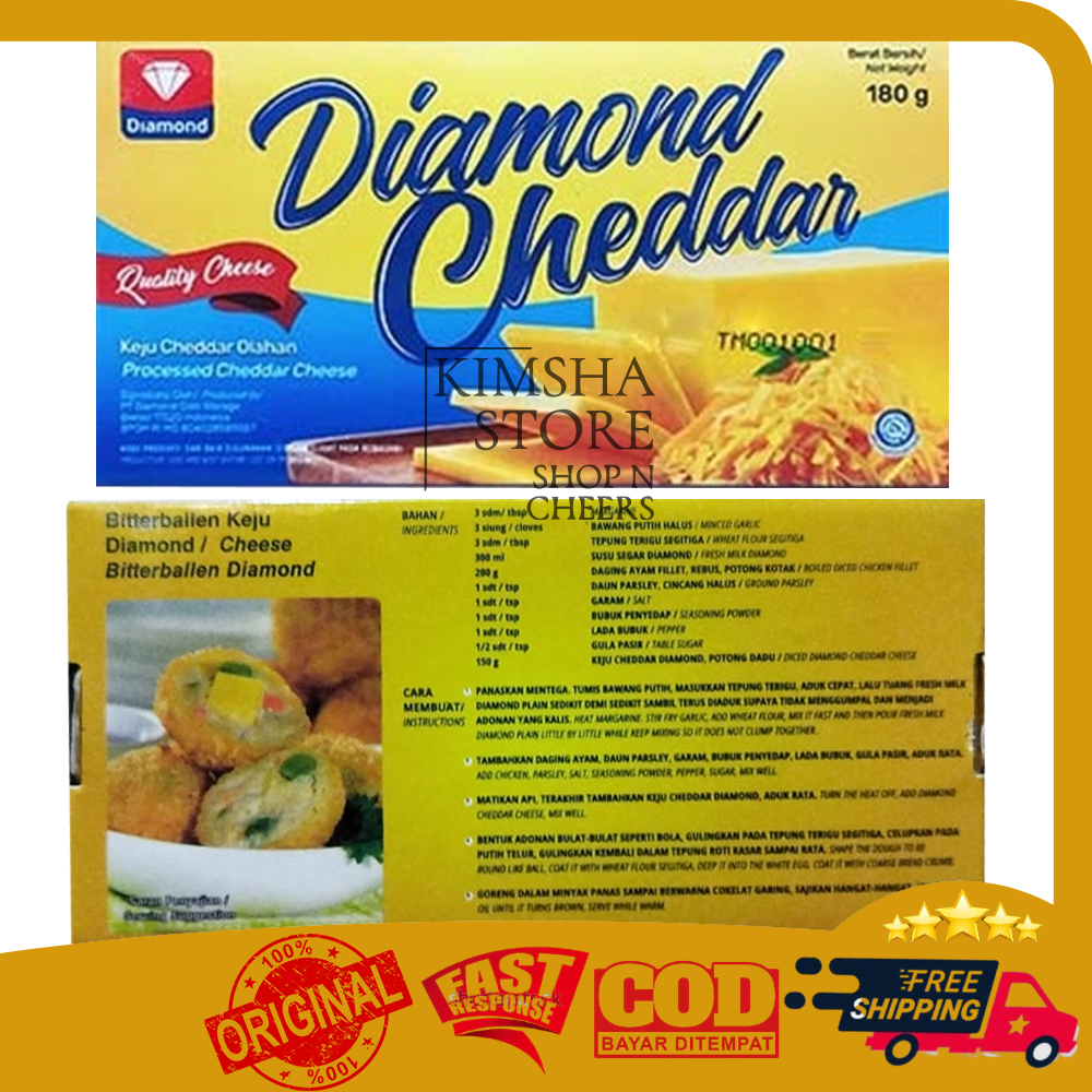 

Keju Diamond Cheddar Cheese 180 gram Original Cheese Cheddar Olahan Makanan Keju Halal 180gr