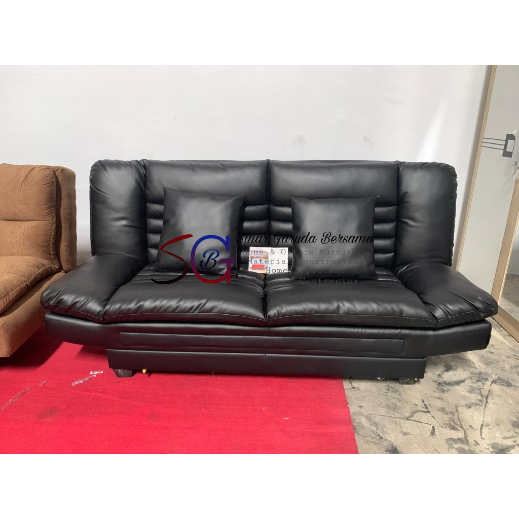 SOFA BED EMPUK MOTIF LURUS + 2 BANTAL / SOFA BED DACRON SERBAGUNA / SOFA BED BAHAN BLUDRU / BAHAN KU