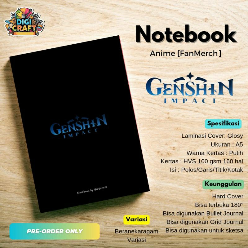 

Notebook A5 Genshin Impact Hard Book Premium, 100 gsm, 160 halaman [FanMerch]