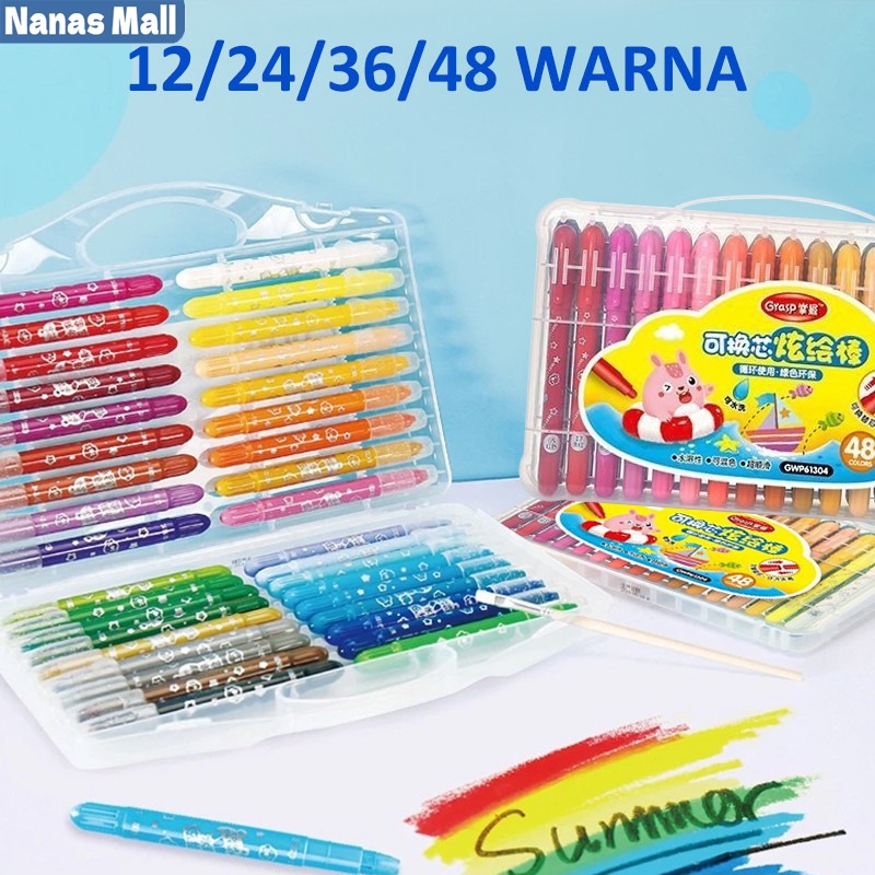 

【COD】Grasp Crayon Set 12/36/48 Warna Silky Crayon Krayon Licin Grasp Water Soluble Crayons