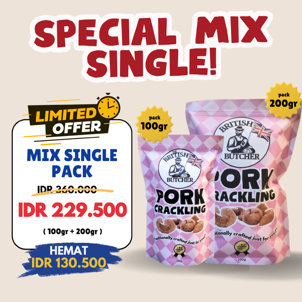 

MIX SINGLE - 300g Pork Crackling The British Butcher UK Premium Snack - 100% Kerupuk Samcan Babi Fresh Krupuk Samcam