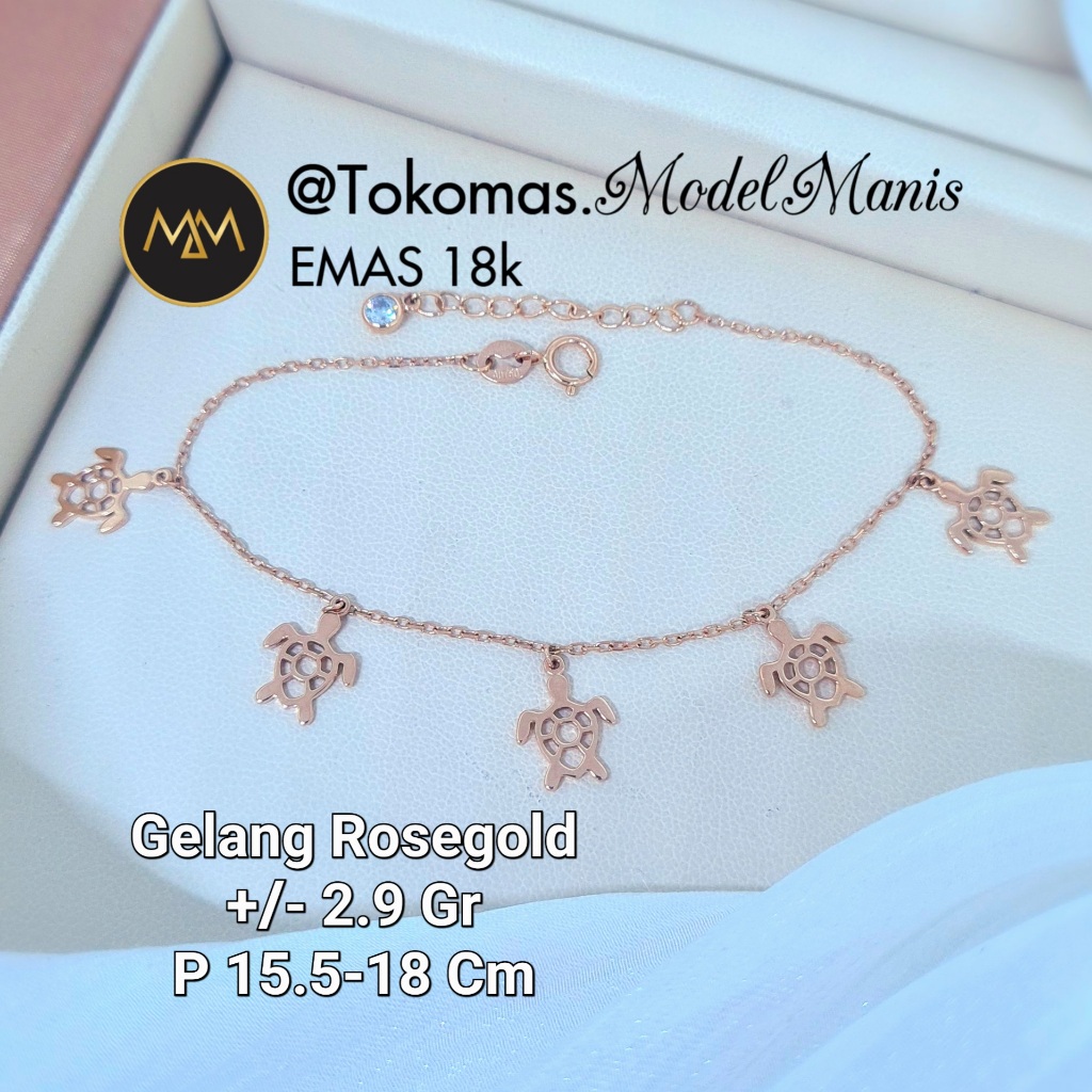 Gelang Turtle Rumbai Italy AU Rosegold 750 kadar 18k